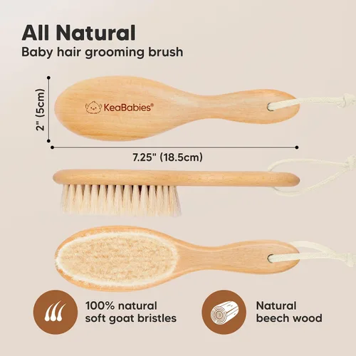 Miniatura 2 de Cepillo de madera para cabello de bebé para niñas y niños, cepillo para cuna, peine de bebé recién nacido, peine de cerdas de cabra suaves para Nogal