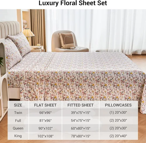 Miniatura 94 de Viviland Juego de sábanas de 3 piezas con estampado botánico de mariposas y flores rosas y moradas, sábanas de microfibra suave y transpirable
