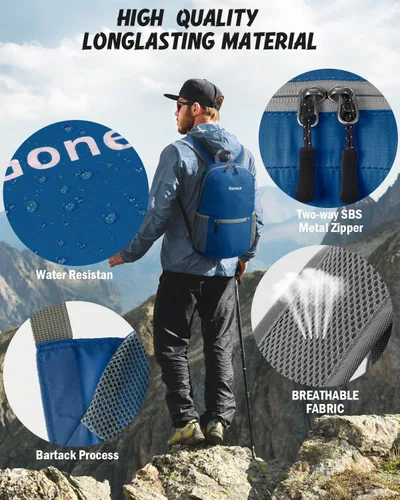 Miniatura 4 de Gonex Mochila Ultraligera Plegable de 20L, Práctica, Plegable para Camping, Viajes al Aire Libre, Ciclismo, Mochila Escolar Azul oscuro