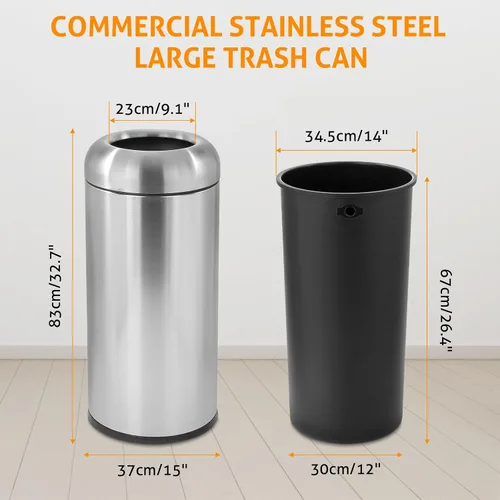 Miniatura 3 de WICHEMI - Cubo de basura comercial grande de 16 galones, cubo de basura para exteriores con tapa superior abierta para patio, cubo de basura