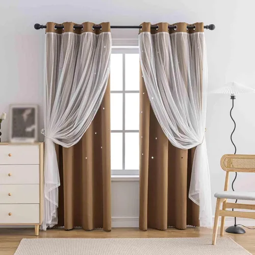 Miniatura 19 de Anytime - Cortinas románticas para niños, cortina de ventana con estrellas recortadas, cortinas opacas de doble capa para dormitorio de niñas, Azul