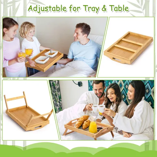 Miniatura 4 de Bandeja de cama con patas plegables y asas, bandeja de comida para desayuno, uso en sofá, cama, para comer, dibujar, servir alimentos, como
