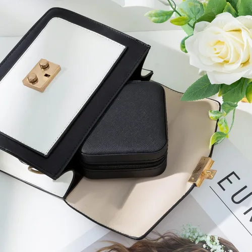 Miniatura 6 de KElofoN Organizador de joyas de viaje, joyero de viaje, caja organizadora de joyas pequeña para niñas y mujeres (negro)