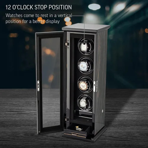 Miniatura 6 de Classic-4 - Soporte para 4 relojes automáticos con retroiluminación LED, pantalla táctil LCD y compartimento de almacenamiento