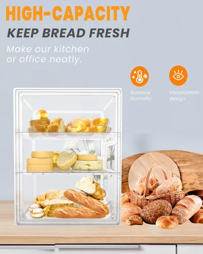 Miniatura 7 de Caja de pan, cajas de pan grandes para encimera de cocina, contenedor de almacenamiento de pan ajustable de 4 capas, cajas transparentes