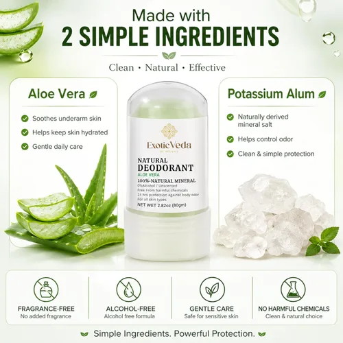 Miniatura 8 de Aloe Vera Alum - Desodorante enrollable para axilas, natural, calmante e hidratante, sin alcohol, sin aluminio, sin fragancia, suave para pieles