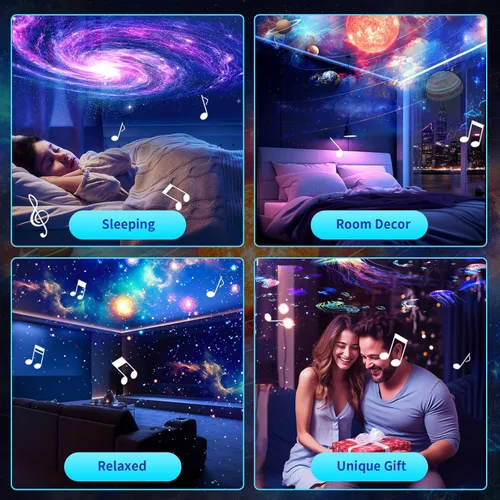 Miniatura 7 de Proyector de galaxia [ruido blanco] con máquina de sonido, 28 sonidos relajantes, función de memoria, temporizador para dormir, luz de estrellas