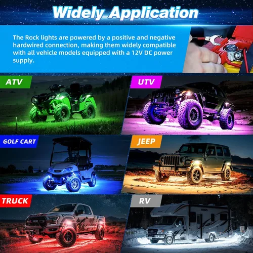 Miniatura 6 de 6 cápsulas de luces LED de aleación para UTV, ATV, carrito de golf, camioneta RZR todoterreno, kit de neón RGB multicolor impermeable actualizado