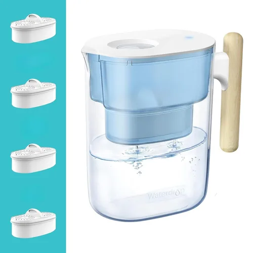 Waterdrop Jarra de filtro de agua Chubby de larga duración de 200 galones y 10 tazas con 4 filtros, certificado NSF, 5X veces más duración, reduce