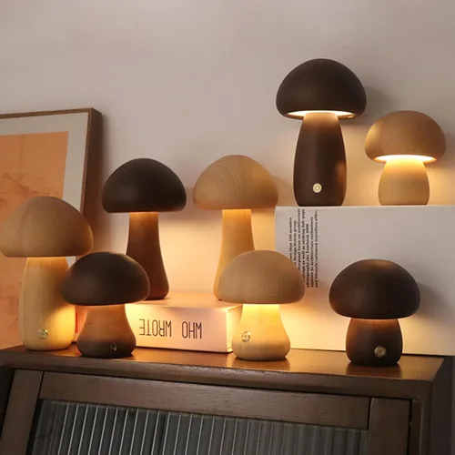 Miniatura 4 de Lámpara de madera USB con forma de hongo, luz nocturna multicolor, iluminación ambiental, luces de noche, lámparas de mesa para dormitorio, sala
