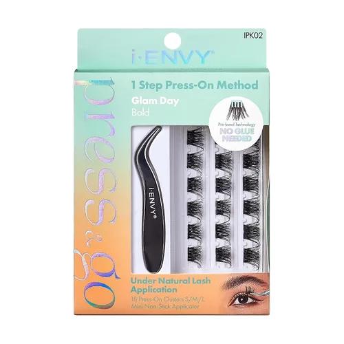 Miniatura 7 de i-ENVY Press&Go - Kit de pestañas autoadhesivas y aplicador, racimos de pestañas postizas sin pegamento, pestañas postizas de fácil aplicación, Glam