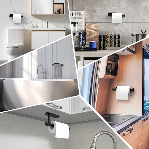 Miniatura 6 de WYSE Soporte de papel higiénico negro autoadhesivo, soporte para papel higiénico para baño, portarrollos de papel higiénico, acero inoxidable SUS304