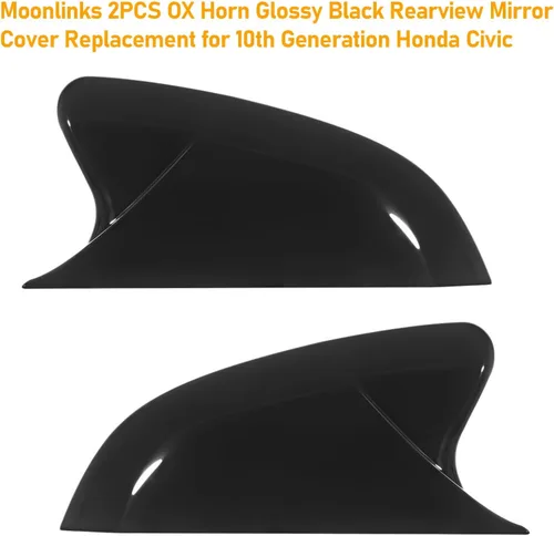 Miniatura 7 de Moonlinks Compatible con Honda Civic 2016-2021 Cubierta Superpuesta de Espejo de Cuerno de Buey Lateral, Negro Brillante LH y RH Tapa de Espejo