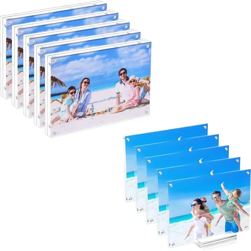Paquete de 10 portarretratos acrílicos de 5 x 7 pulgadas, transparente, de doble cara, magnético, sin marco, con soporte para marco de fotos, el