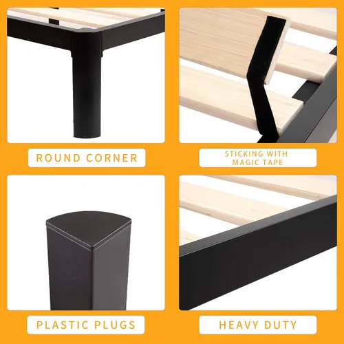 Miniatura 4 de MAF - Base de cama de plataforma de 14 pulgadas para cama individual con listones de madera, base de cama de metal resistente de 3500 libras