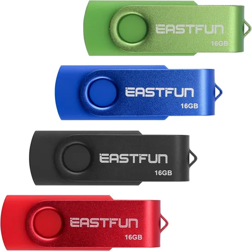 EASTFUN 4 unidades de memoria USB 2.0 de 16 GB, diseño giratorio, mezcla de colores (rojo, negro, azul, verde)