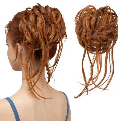 Miniatura 33 de CJL HAIR - Extensión de cabello tipo coletero de chongo desordenado, rizado, sintético, con colas rectas, scrunchies para peinados de moño
