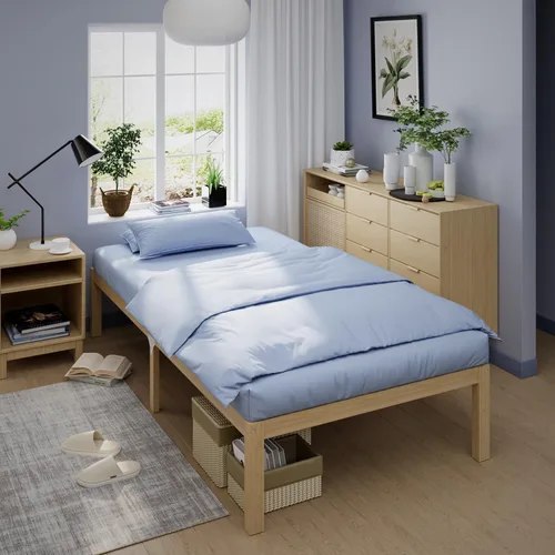 Miniatura 22 de Marco de cama de bambú tamaño completo con plataforma de madera sólida estable con listones antideslizantes, soporte para cama alta, no necesita