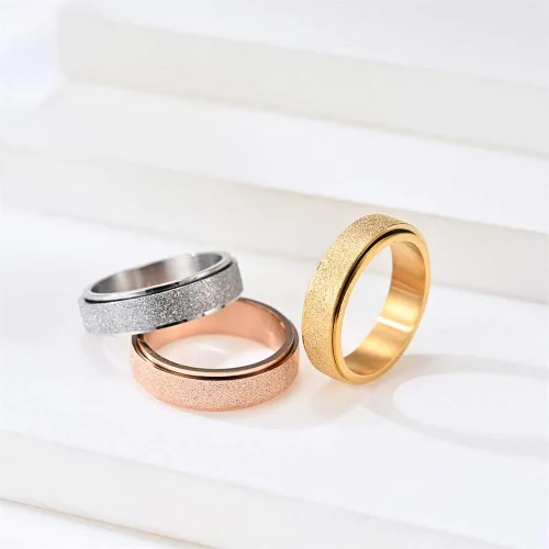 Miniatura 6 de WLPCIV Anillo de ansiedad para mujeres y hombres, anillo giratorio de acero inoxidable, anillos de arena con acabado con purpurina para aliviar
