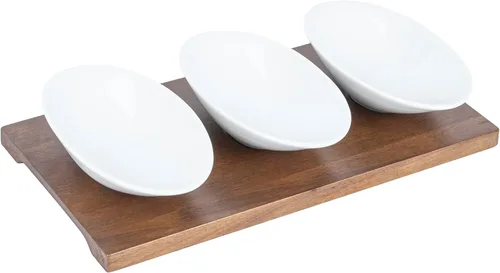 Miniatura 2 de Restaurantware -Juego de cuencos de 9 onzas con bandeja - 1 juego de servir lavable en platos, incluye 3 cuencos de porcelana y 1 bandeja de bambú