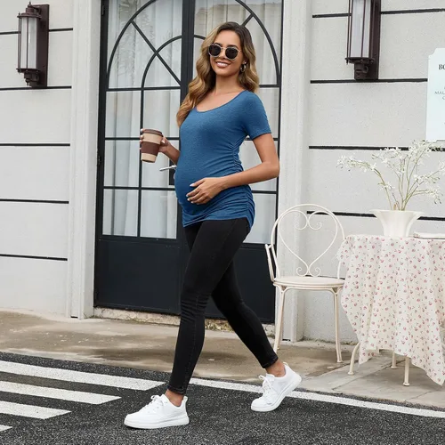 Miniatura 99 de GINKANA Blusas de maternidad de manga corta, diseño floral, fruncido, casual, para mamá, para embarazo