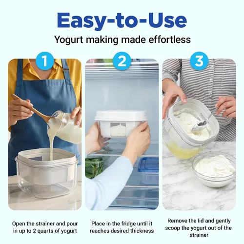 Miniatura 2 de Ultimate Colador de yogur, para hacer delicioso, alto en proteínas, yogur griego, 70% menos azúcar y lactosa, máquina de yogur griego de malla fina