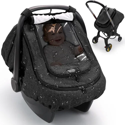 Miniatura 9 de TinlyFinly Funda impermeable para asiento de coche para bebé, funda de lluvia para asiento de coche de 2 capas con ventana transparente y parasol