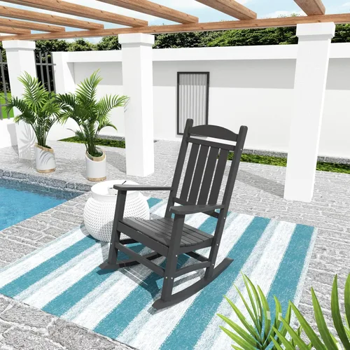 Miniatura 12 de WO Home Furniture Silla Mecedora de Patio al Aire Libre Tradicional HDPE Resistente a los Rayos UV (Negro)