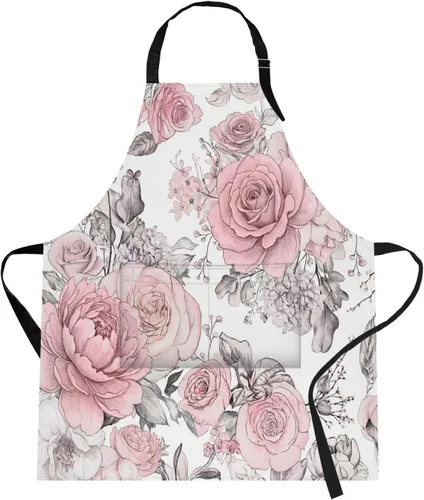 Miniatura 10 de Britimes Delantal de cocina para el hogar, cocina, horneado, jardinería, para mujeres y hombres, con bolsillos, beige, abstracto, textura