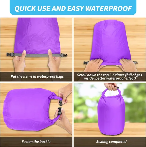 Miniatura 3 de Juego de bolsas secas, impermeables, pequeñas y ligeras, bolsas secas para tabla de remo, kayak, pesca, campamento (morado, 40L, 2 unidades)