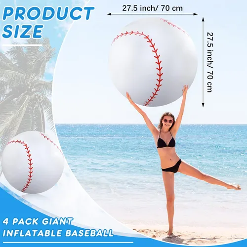 Meooeck 4 piezas inflables de béisbol de 27 pulgadas, decoraciones grandes para fiestas de béisbol, bolas inflables gigantes para juegos de