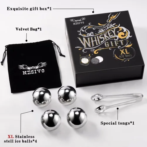 Miniatura 4 de Juego de decantador de whisky con 2 piedras de bola y 2 vasos de whisky reutilizables de 2.165 in, regalos de bourbon para hombres, piedras de hielo