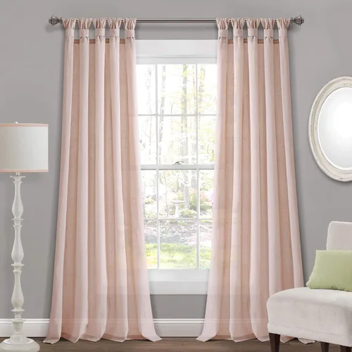 Miniatura 18 de Lush Decor Par de cortinas de ventana con solapas anudadas de yute, 45" x 84", azul