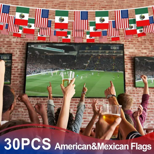 Miniatura 5 de Banderín de bandera de amistad estadounidense y mexicana, mini banderas de Estados Unidos México, decoración nacional de país para escuela, fiesta