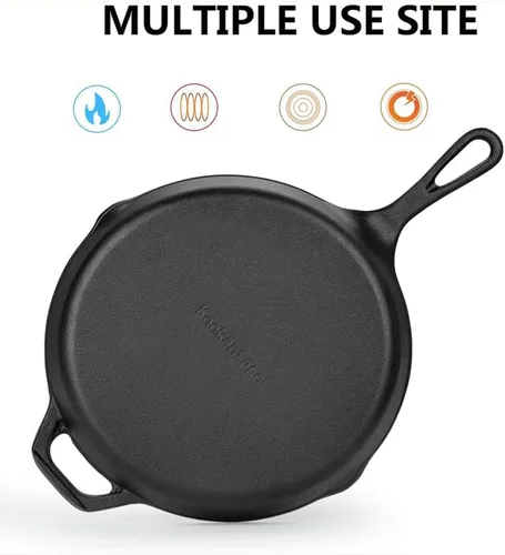 Miniatura 8 de Sartén de hierro fundido pre-sazonado de 12 pulgadas con un soporte de silicona para mango caliente, 12.5 pulgadas