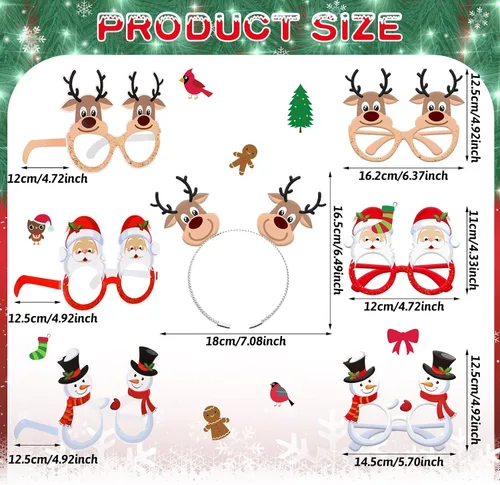 Miniatura 2 de Juego de 24 diademas y marcos de gafas de Navidad con brillantina, gafas de sol divertidas, diademas de disfraz de reno de Navidad para fotos