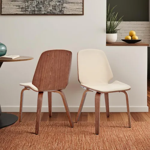 Miniatura 12 de Armen Living Brinley Mid Century - Silla auxiliar moderna de piel sintética color crema y madera de nogal para comedor, mesa de cocina, escritorio