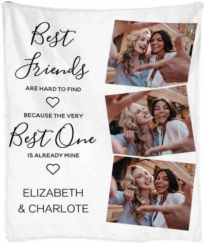 Miniatura 15 de Manta de franela suave personalizada para BFF con 6 fotos, tamaño de manta de 30 x 40 pulgadas