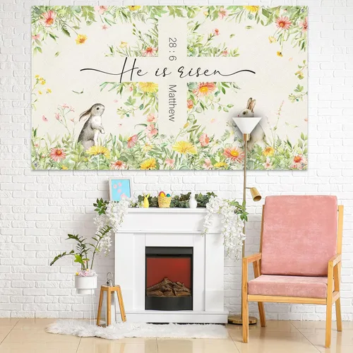 Miniatura 4 de Moukeren Decoraciones de telón de fondo de Pascua con texto en inglés «He is resucitado», pancarta de fotografía con cruz de Jesús, fondo de flores