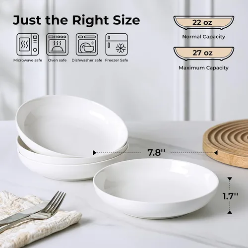 Miniatura 2 de YHY - Juego de 4 cuencos para pasta, platos de ensalada de cerámica de 22 onzas, platos de porcelana poco profundos de 7.8 pulgadas de ancho