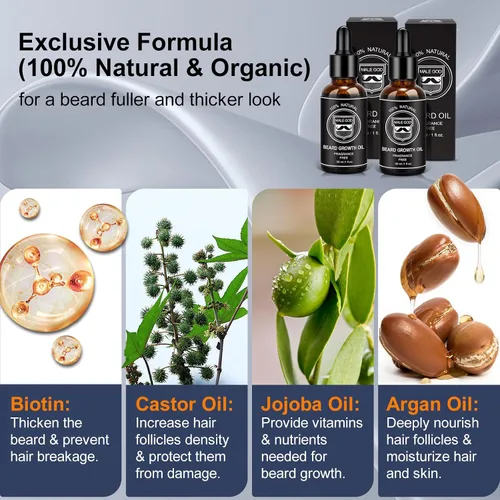 Miniatura 2 de MALE GOD Kit de crecimiento de barba con ingredientes naturales, aceite de barba, bálsamo y peine, aceite de crecimiento de barba con biotina