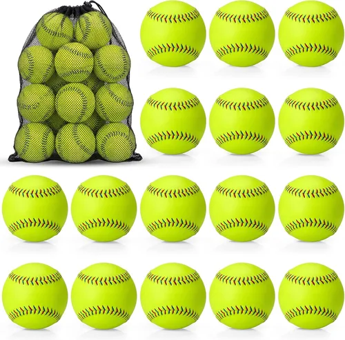 Miniatura 9 de Lewtemi Paquete de 18 pelotas de sóftbol amarillas para práctica deportiva de tamaño y peso oficial de sóftbol de lanzamiento lento con 1 bolsa