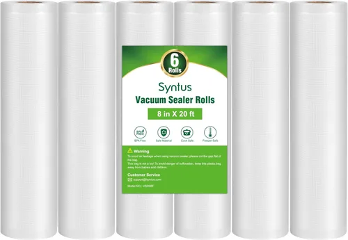 Miniatura 14 de Bolsas selladoras al vacío Syntus para alimentos, 2 paquetes de rollos de bolsas de 8" x 20' de grado comercial, bolsas al vacío