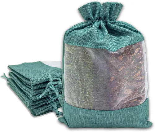 Miniatura 28 de Paquete de 12 bolsas de regalo medianas de lino, arpillera y organza con cordones (5 x 7 pulgadas, blanco) - Bolsa de malla para recuerdos