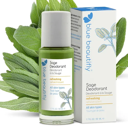 Blue Beautifly Sage - Desodorante natural para mujeres y hombres, combate los olores desagradables botánicamente, sin aluminio, talco, ftalatos,