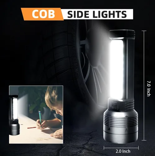 Miniatura 6 de Queena Paquete de 2 Linternas LED Recargables – 100000 Lúmenes Linternas Solares Súper Brillantes, Linterna Compacta e Impermeable para el Hogar