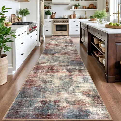 Miniatura 448 de IOHOUZE Alfombra abstracta lavable de 3 x 12 pies para pasillos, antideslizante para cocina, camino de entrada de lana sintética para interiores