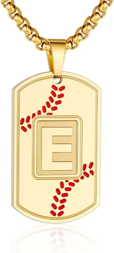 Miniatura 61 de A-Z Collar con etiqueta de perro para hombre, dije de béisbol, cadena de acero inoxidable de 22 + 2 pulgadas, regalo de joyería personalizado