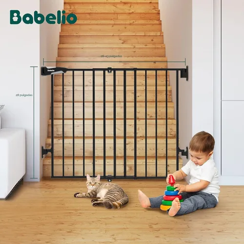Miniatura 8 de Babelio Puerta de bebé para escaleras, cocina y puertas, sin barra inferior, operación con una sola mano, cierre automático, montaje de hardware
