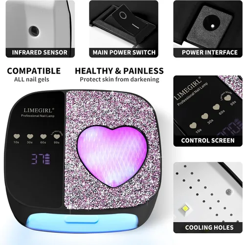 Miniatura 7 de Kit de lámpara de uñas UV LED LimeGirl para esmalte en gel profesional de curado rápido Luz secadora negra con 4 configuraciones de temporizador